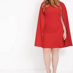 Emma & Michele Plus 18W Cape Shift Dress Red Knee Length Lined Cocktail Holiday